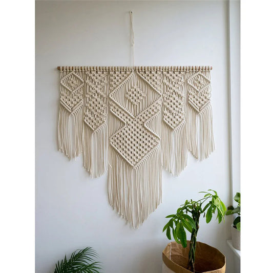 Decobites Large Hand-Woven Macrame Tapestry with Tassels