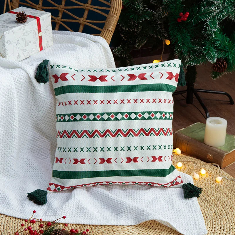 DecorBites™ Christmas Decoration Cushion Cover 45x45cm with Handmade Tassels