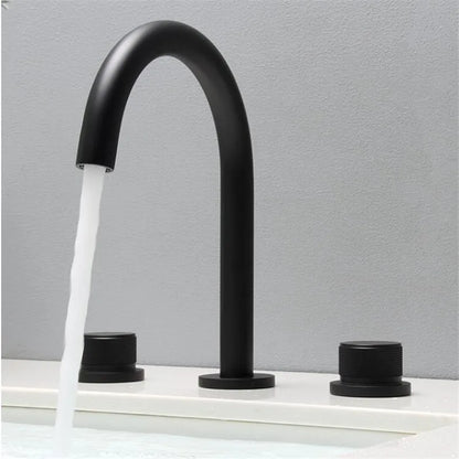 DecorBites™ Black & Brushed Gold Basin Faucets: Total Brass 3-Hole Waterfall Sink Faucet