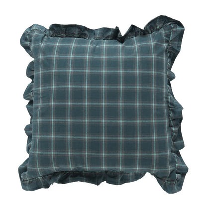 غطاء وسادة DecorBites™ قطني بلون القهوة الأسود والأصفر والأخضر مقاس 45×45 سم مع تنورة مهدبة لديكور المنزل