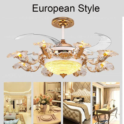 DecorBites™ Golden Retro Ceiling Fan Light with Remote Control and 8 Lights
