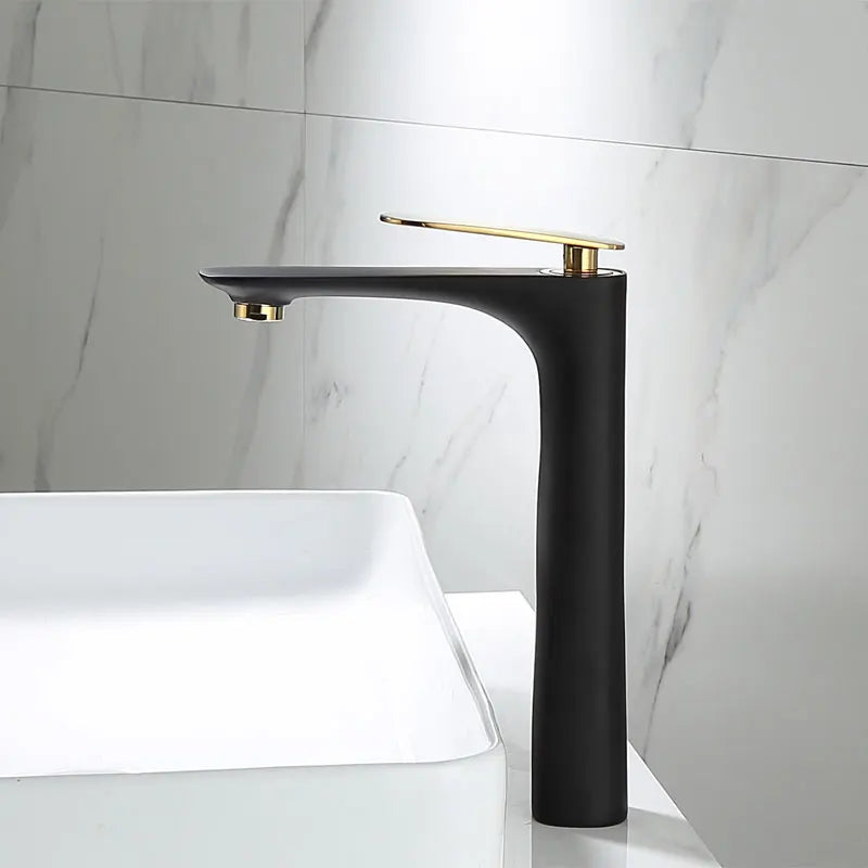 DecorBites™ Black & Gold Basin Faucet | Bathroom Sink Tap Hot Cold Mixer Tap