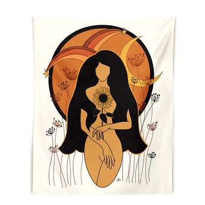 Decobites Psychedelic Mushroom Woman Tapestry Wall Hanging for Hippie Decor and Mental Health Art