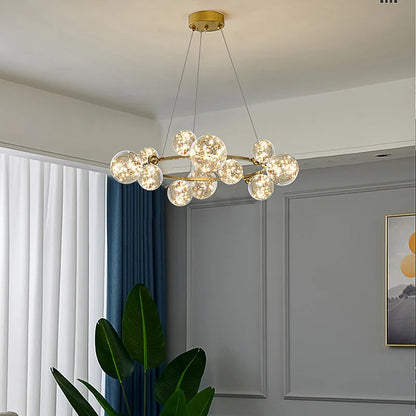 DecorBites™ Gold LED Glass Bubble Chandelier for Dining Room and Restaurant