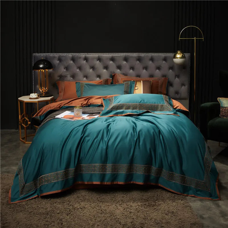 Juego de Ropa de Cama de Algodón Egipcio Luxe™ Decorbites: Cubrecama, Sábana, 2 Fundas para Almohadas