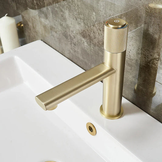 DecorBites™ Gold Single Handle Bathroom Faucet Hot Cold Water Mixer Deck Mounted