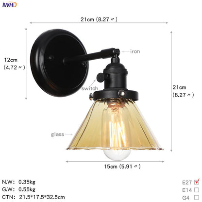 DecorBites™ Glass Ball Wall Light Switch Hallway Bathroom Mirror Stair Black Wall Sconce