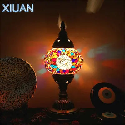 DecorBites™ Colorful Mosaic Table Lamp, Handmade Stained Glass Lampshade