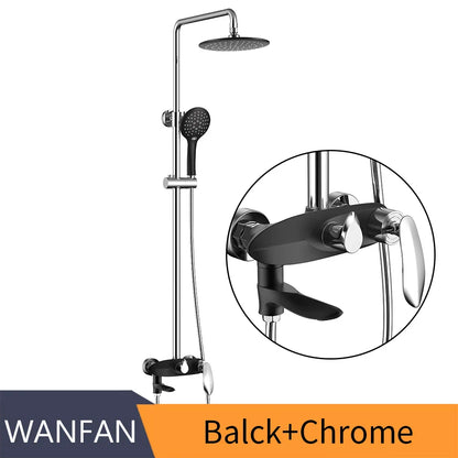 DecorBites™ Black Brass Wall Mounted Bathtub Faucet Set - Rain Shower Head, Handheld, Square