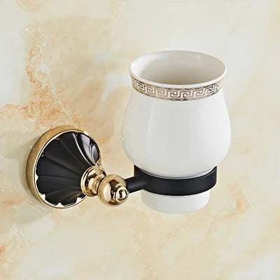 DecorBites™ Gold Black Bathroom Accessories Set, Towel Bar, Toilet Brush Holder, Paper Holder