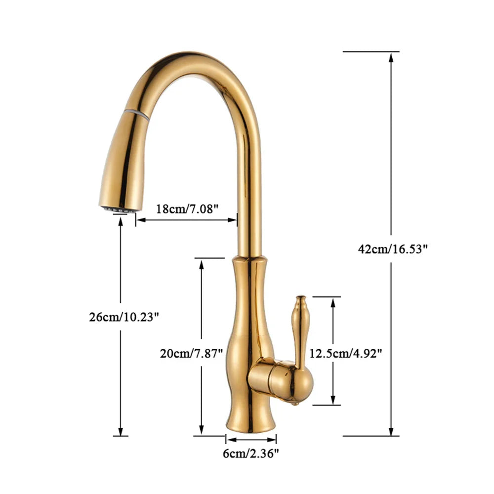 DecorBites™ Gold Sensor Kitchen Faucet Pull Out Touch Control Mixer Tap Sink Crane
