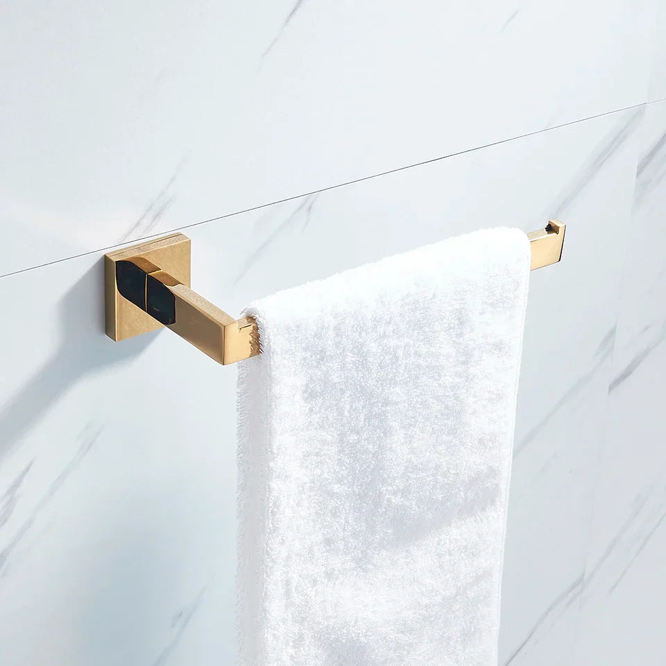 DecorBites™ Gold Bathroom Hardware Set: Hook, Towel Rail, Bar, Shelf, Tissue Holder & More