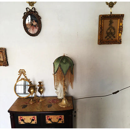 DecorBites™ Bamboo Leaf Jacquard Bedside Lampshade with Tassels