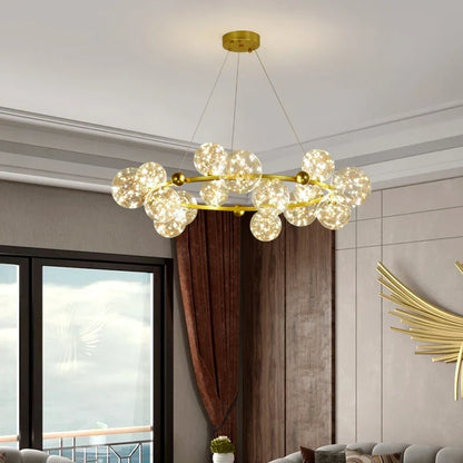 DecorBites™ Gold LED Glass Bubble Chandelier for Dining Room and Restaurant