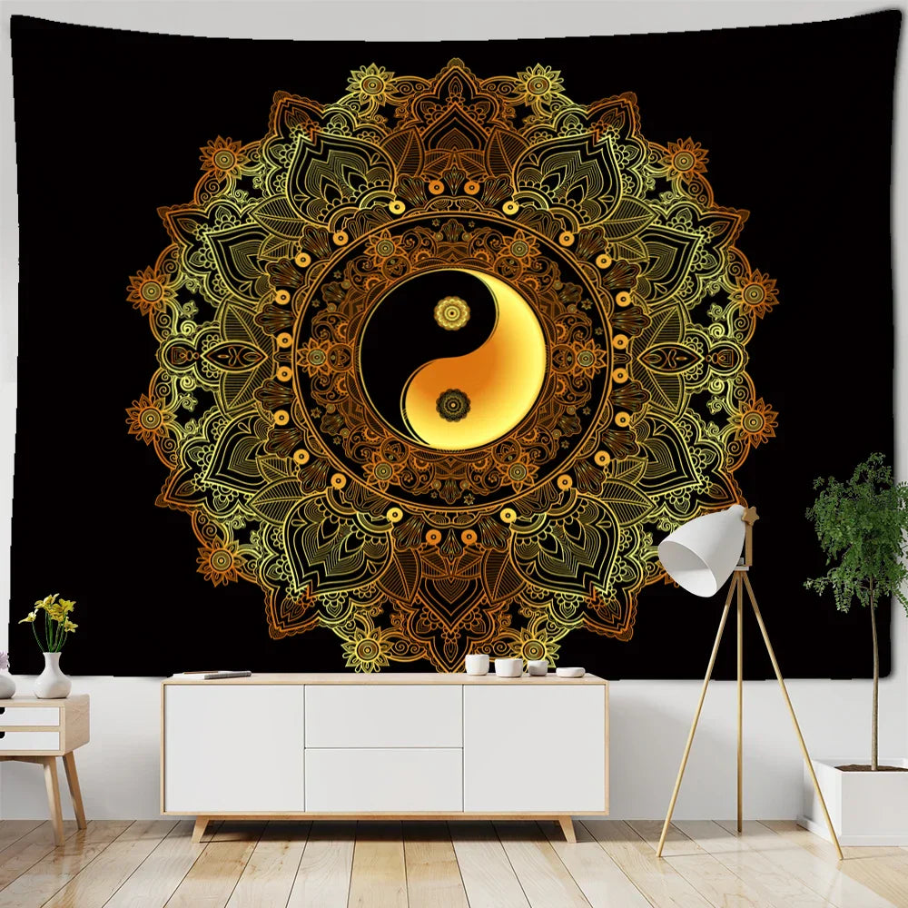 Decobites Mandala Pattern Tapestry Wall Hanging for Dark Hippie Aesthetics Room