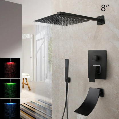 DecorBites™ 8/16 Inch Matte Black LED Rainfall Shower Faucet Set