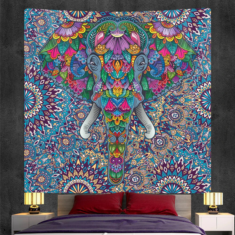 DecorBites™ Elephant God Mandala Tapestry: Bohemian Home Decor Hippie Style Large Tapestry