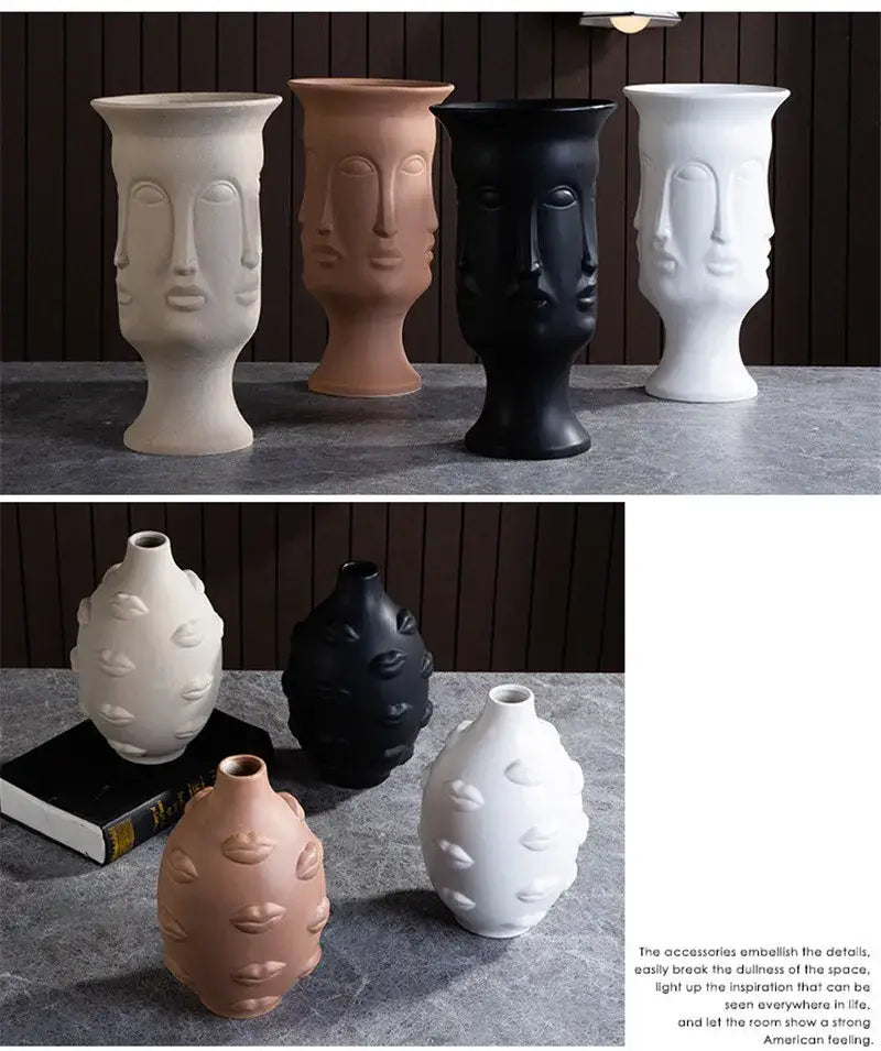 Handmade Ceramic Face Vase for Home Decor
