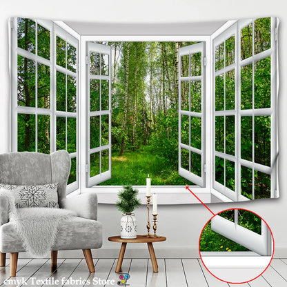 ديكور بايتس™ ثلاثي الأبعاد، نافذة، منظر طبيعي، نسيج جداري، ديكور منزلي على الطراز الاسكندنافي