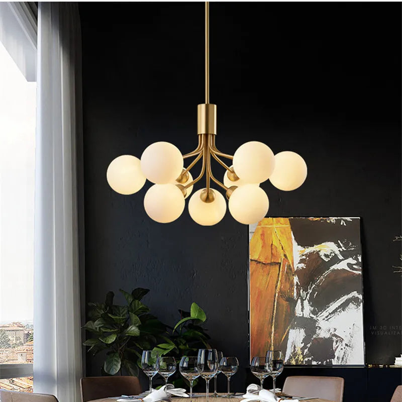 DecorBites™ Gold Glass Ball Chandelier: Luxury LED Lighting for Dining Room, Kitchen, Cafe