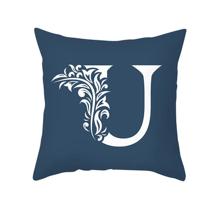 DecorBites™ Blue Letter Pillowcase Solid Color Fleece Sofa Cushion, 45x45CM