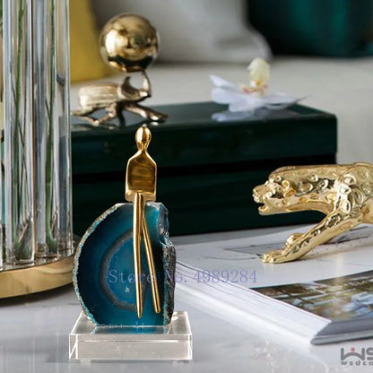 ديكوربايتس™ منحوتة عقيق كريستال ذهبية - زينة منزلية عصرية