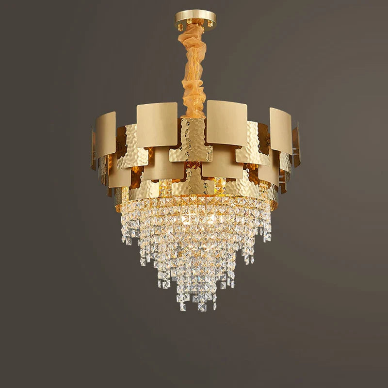 Decorbites™ Lámpara colgante de acero inoxidable Golden Crystal para vestíbulo elegante