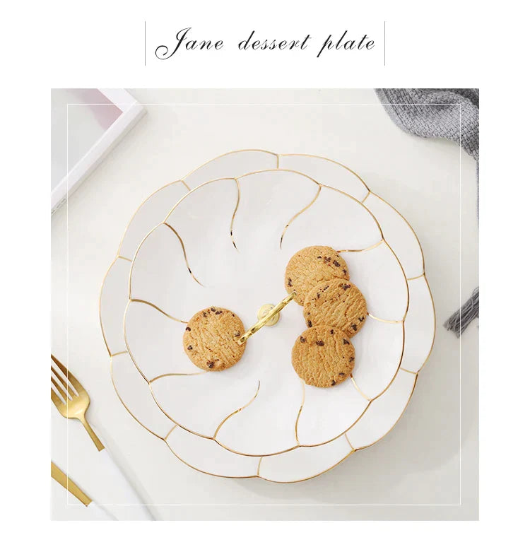 Platos de fruta de hueso de porcelana con incrustación de oro Decorbites™ para aperitivos, pasteles y dulces