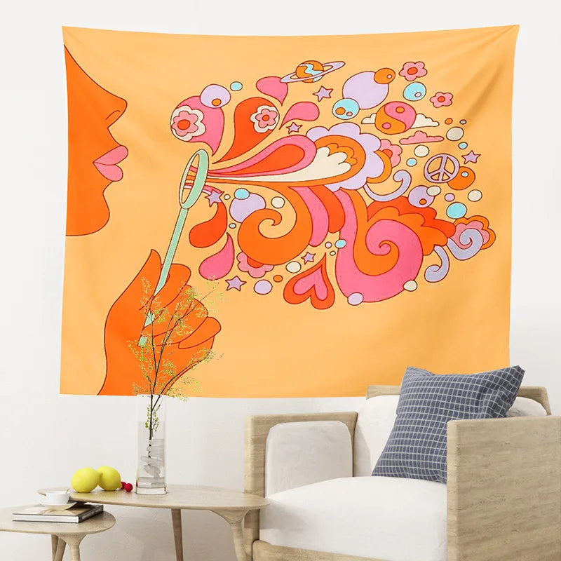 Decobites Colorful Bubbles Tapestry Wall Hanging - Retro 80s Aesthetic Home Decor