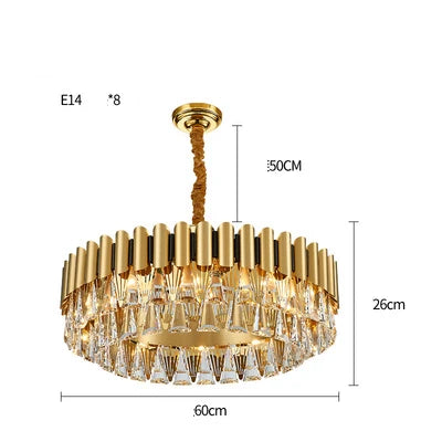 DecorBites™ Golden Stainless Steel Crystal Chandelier | LED Round Oval Lustre Fixture