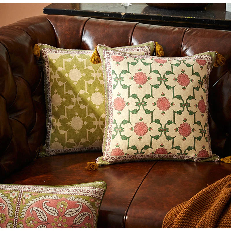 DecorBites™ Datura Flowers Print Wool Velvet Mandala Cushion Cover Luxe Pillow Case