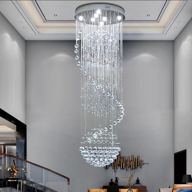 Crystal Chandelier Modern Spectacular LED Spiral Ball Raindrop K9 Ceiling Light Fixture Living Room Hotel Corridor Foyer