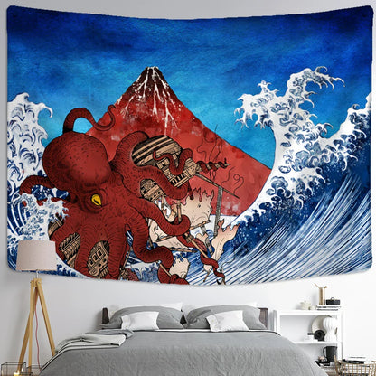 Decobites Kanagawa Waves Oil Painting Tapestry Wall Hanging, Bohemian Style Psychedelic Hippie Art