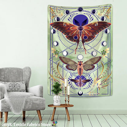 Decobites Moon Phase Butterfly Tapestry: Psychedelic Bohemian Aesthetics Home Decor