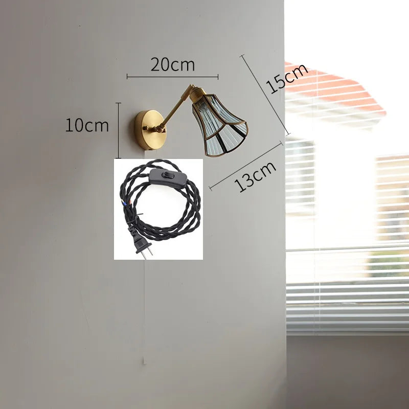 DecorBites™ Green Glass LED Wall Lights with Pull Chain Switch, Copper Finish