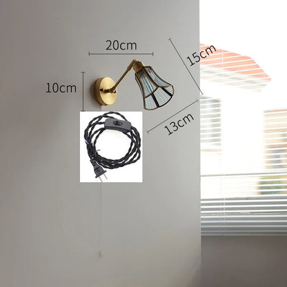 DecorBites™ Green Glass LED Wall Lights with Pull Chain Switch, Copper Finish