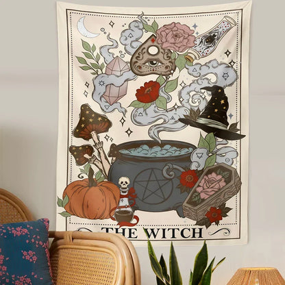 Decobites Witch Tarot Tapestry: Retro Witchy Boho Wall Hanging for Home Decor