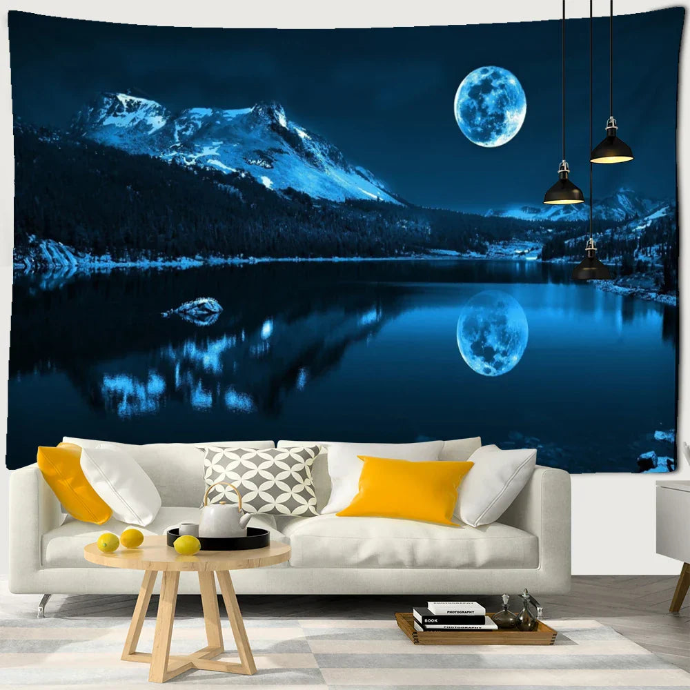 Decobites Psychedelic Moonlight Night View Tapestry Wall Hanging for Home Decor