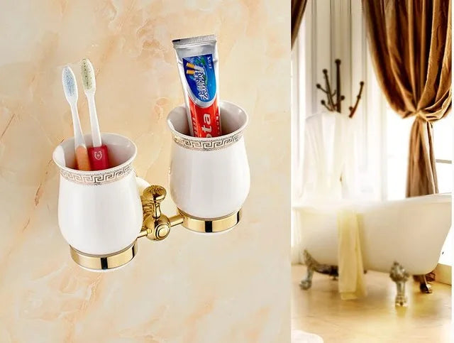DecorBites™ Brass Jade Bathroom Hardware Set: Corner Shelf, Paper Holder, Towel Bar, Soap Basket, Rack.