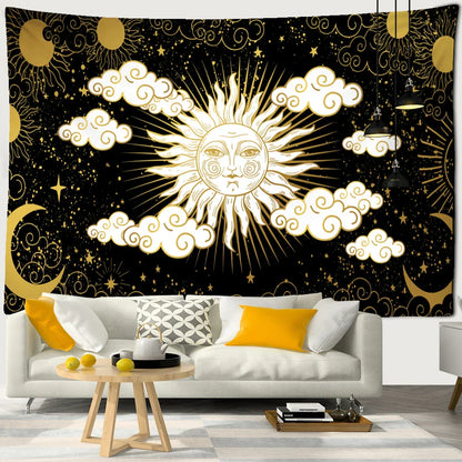 Fantasy Sun Moon Tapestry Wall Hanging Bohemian Hippie Witchcraft Decor by Decobites