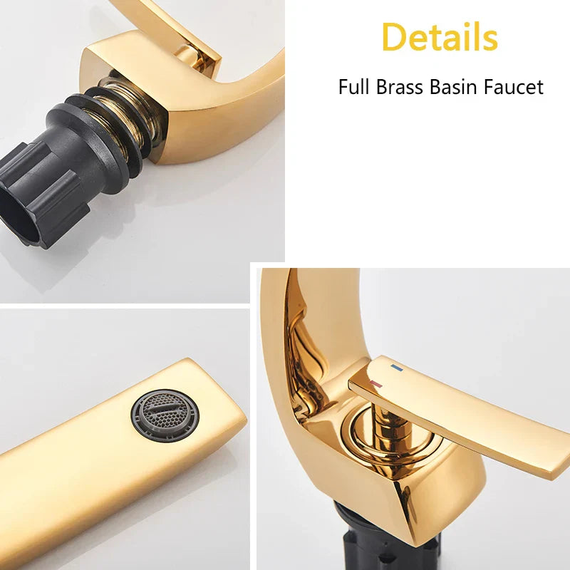 Grifo de Lavabo Decorbites™ Gold Basin: Montaje en Cubierta Mezclador Negro Cromo para Lavabo de Baño