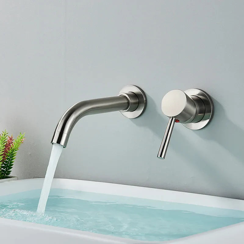 DecorBites™ Brushed Gold/Black Wall Mounted Bathroom Basin Faucet - Hot/Cold Water Mixer