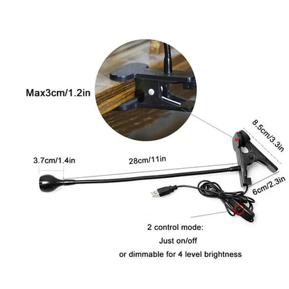 DecorBites™ LED Book Light Black Silver Clip-On Desk Lamp Flexible Reading Lamp