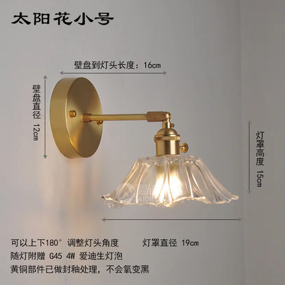 DecorBites™ Japanese Copper Glass Wall Lights Modern LED Sconce for Bedroom Stair Mirror