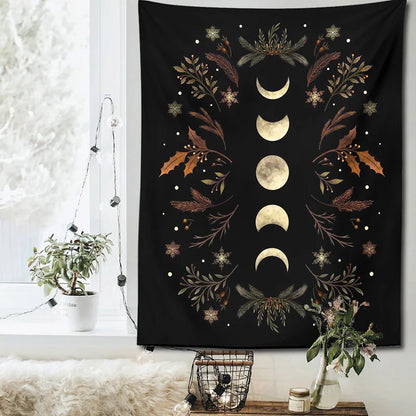 Decobites Moon Phase Boho Wall Tapestry: Black Psychedelic Carpet for Home Decor