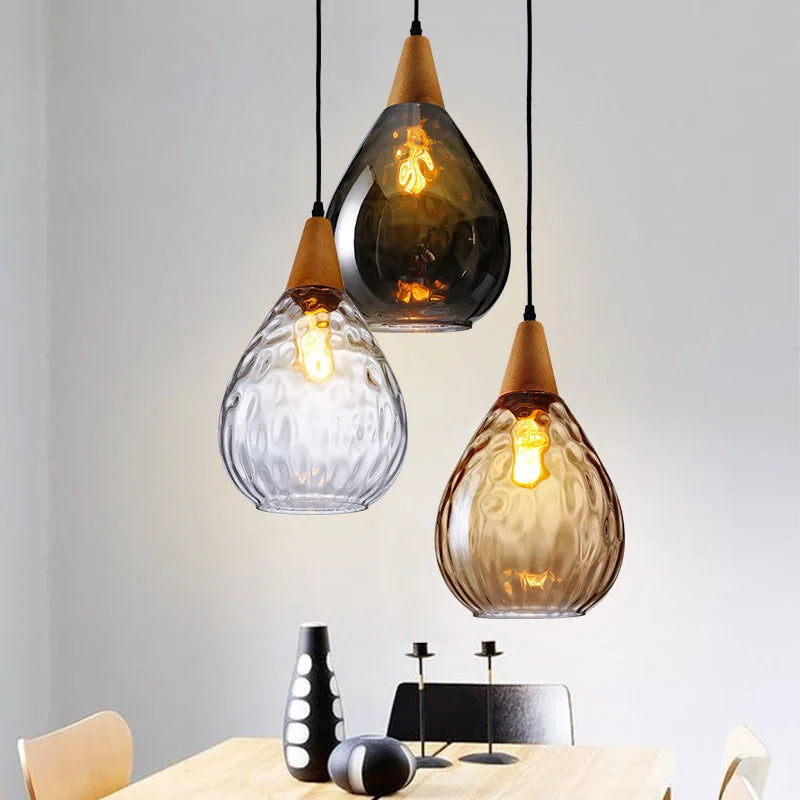 DecorBites™ Glass Wooden Pendant Lamp: Modern Creative Hanging Lighting for Living Room, Restaurant, Bar.