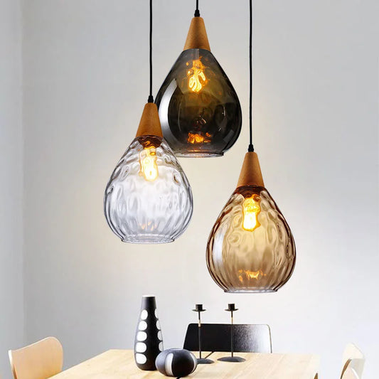 DecorBites™ Glass Wooden Pendant Lamp: Modern Creative Hanging Lighting for Living Room, Restaurant, Bar.