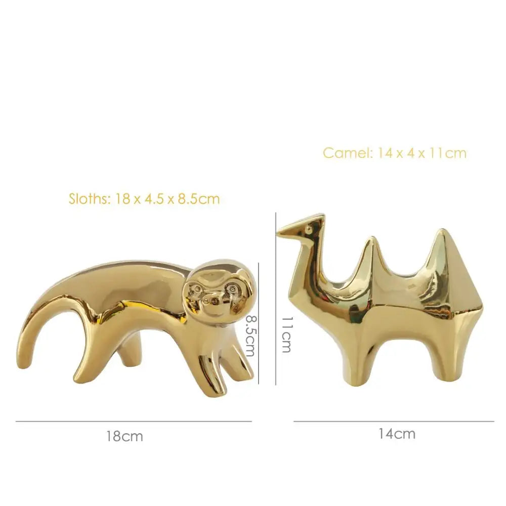DecorBites™ Gold Camel Ceramic Figurines, Bird Ornaments, Home Decor Accessories