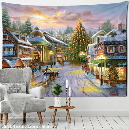 Snow Scene Oil Painting Tapestry Wall Hanging for Home Decor by Decobites