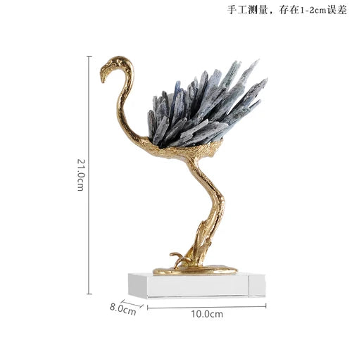 Decorbites™ Grulla Dorada de Cobre y Cristal Artesanía Decorativa para el Hogar Hecha a Mano